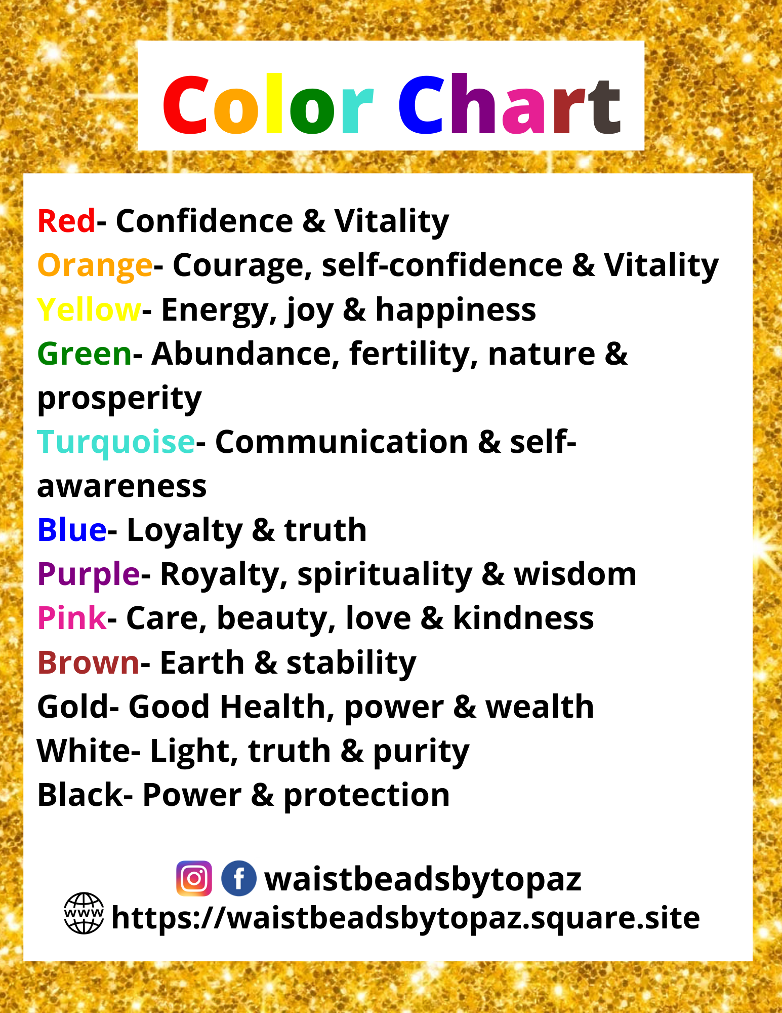 Color Chart Traditional African Waist Beads Color Meaning